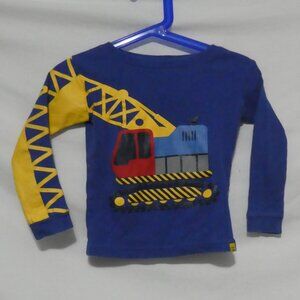 BABY GAP - size 2T | Blue Long Sleeve Shirt | Excavator Print Front and Sleeve